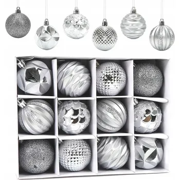 Vánoční dekorace STŘÍBRNÉ VÁNOČNÍ VÁNOČNÍ BAŇKY 6 CM 12 KUSŮ PLASTOVÉ VÁNOČNÍ OZDOBY