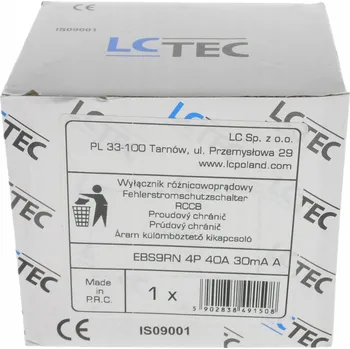Proudový chránič PROUDOVÝ CHRÁNIČ LC 40A 30mA 3-FÁZOVÝ 4P
