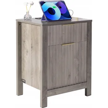 Noční stolek Noční stolky 2 ks s USB, 3úrovňové, 2 zásuvky, šedé, do obývacího pokoje a ložnice