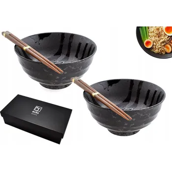 Sada 2 misek s hůlkami - Udon Kuroi Rasen 17 cm 800 ml BOX