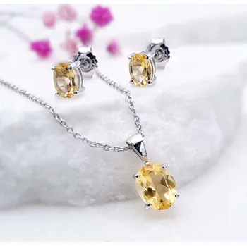 Souprava šperků STŘÍBRNÁ SADA NÁUŠNICE A PŘÍVĚSEK S CITRÍNY