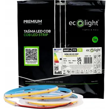 LED osvětlení LED COB pásek 2400, 480 LED/m, 9W/m, 990lm/m, 3000K teplá bílá, 24V, role 5m