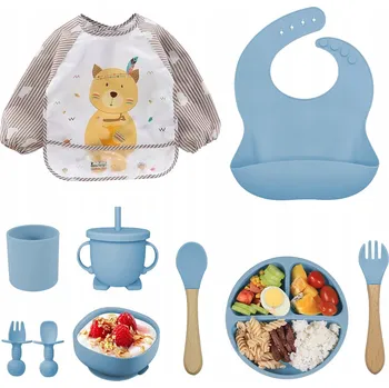 dětská jídelní sada SILIKONOVÁ Sada Nádobí pro Děti 10 Dílů Protiskluzová