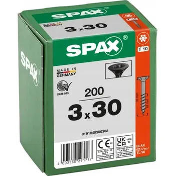 Vrut Šrouby do dřeva SPAX 3x30mm Torx, částečný závit, zápustná hlava, černé 200 ks