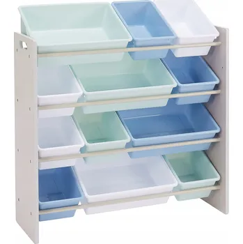 Úložný box Organizér na hračky pro děti šedý s modrými boxy