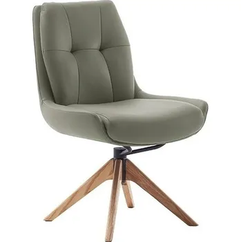 Jídelní židle Kožená jídelní židle ASSENTO bez područek krémová typ C s dřevěnou podnoží