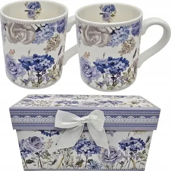 KERAMICKÉ HRNKY MODRÉ KVĚTY SADA 2 KS + BALENÍ