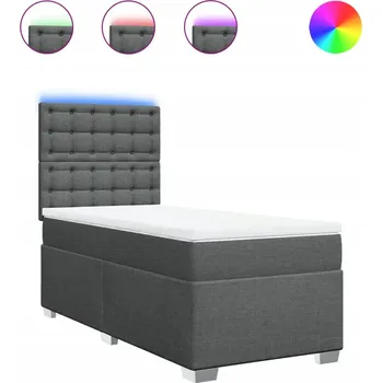Postel Kontinentální postel s LED, tmavě šedá, 200 x 90 x 140,5/150,5 cm