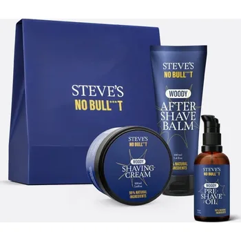 Steve’s Stevův box holicí trio – profesionální holicí sada s krémem, štětcem a balzámem po holení Výhodná holicí sada – holicí krém, štětec a balzám po holení