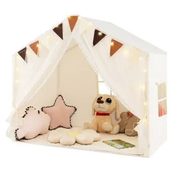 Hra na zahradu Dětský stan s látkou a závěsy TP10263BE, béžový - A COSTWAY