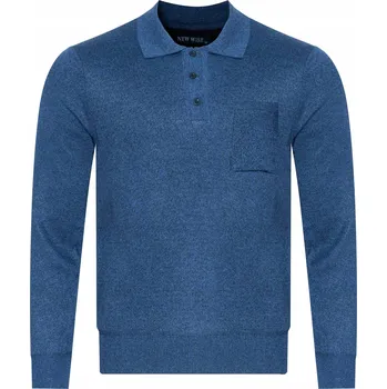 Pánský svetr PÁNSKÝ SVETR - N535 CIEMNONIEBIESKI klasický elegantní svetr s polo límečkem