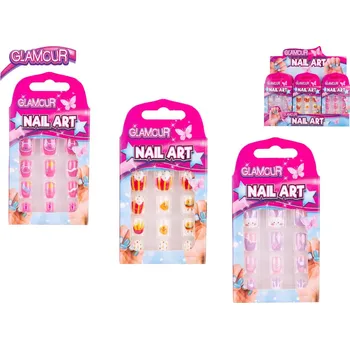 dětské šminky a malovátka Glamour Sada nalepovacích nehtů v krabičce 12 ks mix barev