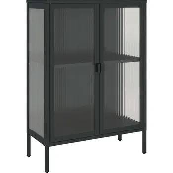 Komoda Skříňka z práškově lakované oceli s rýhovaným sklem, černá, 75x35x105 cm