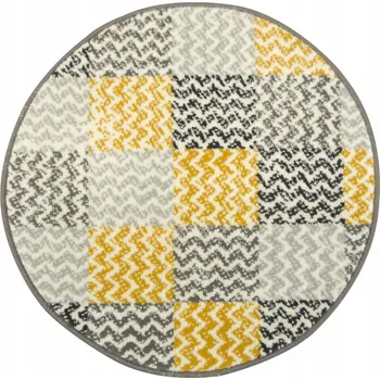 Koberec Průměr 80 cm KULATÝ KOBEREC LUNA ŠEDÁ KRÉMOVÁ ŽLUTÁ MEDOVÁ PATCHWORK