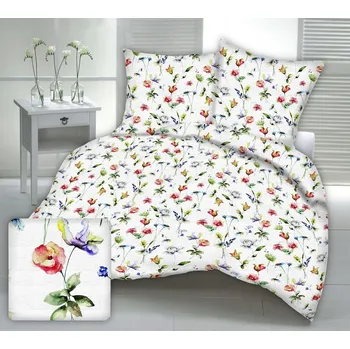 Povlečení Krepové povlečení 160x200, květovaná akvarelová barva na bílém