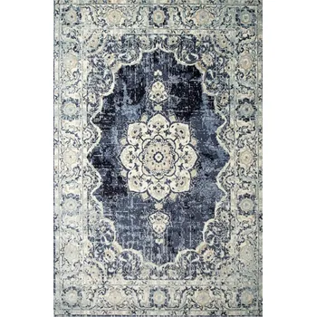 Koberec 60x100 cm ORNAMENTÁLNÍ ODŘENÝ KOBEREC VICTORIA S KVĚTINOVÝM VZOREM, TMAVĚ MODRÁ/KRÉMOVÁ