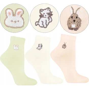 Dámské ponožky Roztomilé dámské Ponožky MORAJ pastelové Ponožky s kočkou, výšivka, 3 páry, velikost 35-38