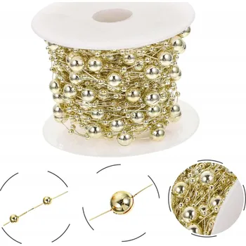 Vánoční dekorace PERLOVÁ GIRLANDA Zlatý řetěz z perliček na stromeček 10 m