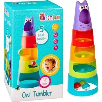 Hračka pro nejmenší EDUKAČNÍ PUZZLE PRO TŘÍLETÉ DĚTI LOGICKÁ PYRAMIDA AKTIVNÍ KELÍMKY SOVA