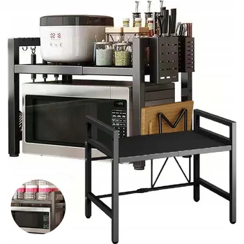 police Stojan na mikrovlnnou troubu, rozšiřitelná police s teleskopickým nastavením, organizér - loft styl