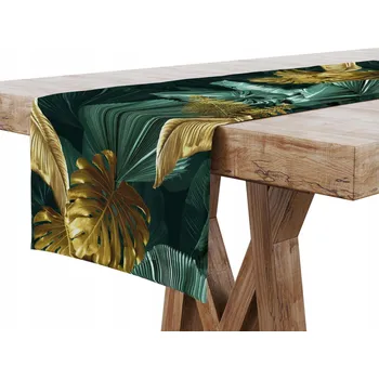 Prostěradlo Běžec na stůl odstíny zelené a zlatá, 240 x 40 cm