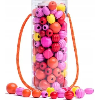 Dřevěná hračka Woodyland 90218 růžovo-žluto-červené korálky