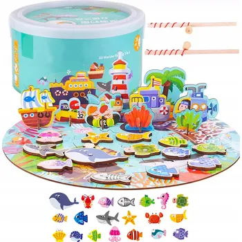 Dřevěná hračka Dřevěné Rybičky na lov s hořčík velká sada!