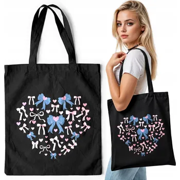 Černá bavlněná nákupní taška – SRDCE LUKY STUHY MAŠLEMI