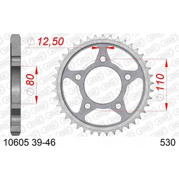 Nářadí na motocykly Ocelové zadní kolo řetězky Afam 10605 43 zubů, rozměr 530