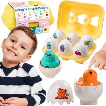 Hračka pro nejmenší VZDĚLÁVACÍ HRA SKLÁDAČKA MONTESSORI TŘÍDIČ KUŘÁTKA VEJCE ZVUKOVÁ WOOPIE