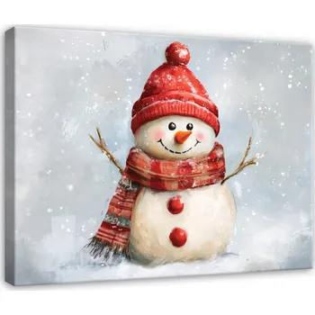 Obraz OBRAZ ZIMNÍ KRAJINA SNĚHULÁK ZIMA DO LOŽNICE OBÝVÁKU NA PLÁTNĚ 120x80 cm