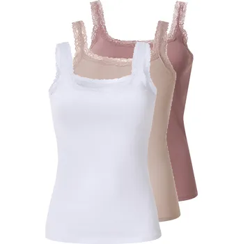 esmara® Dámský vroubkovaný top s krajkou, 3 kusy (tmavě růžová / světle růžová / bílá, S(36/38))
