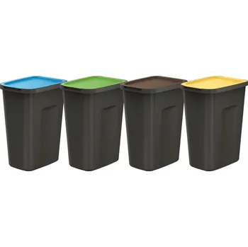 Odpadkový koš Odpadkový koš černý, sada 4x35 L pro třídění odpadu, barevné klapky