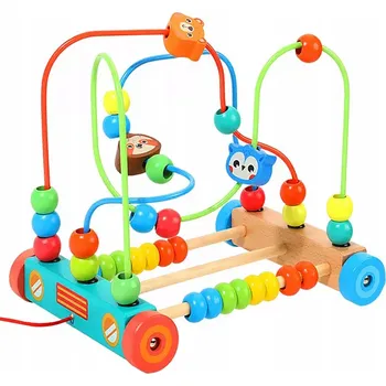 Dřevěná hračka EDUKAČNÍ LABYRINT ZOO PROPLÉTÁNÍ MULA K TAHÁNÍ NA KOLEČKÁCH