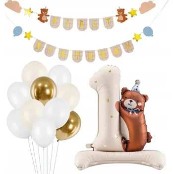 Balónek Sada balónků a banner k prvním narozeninám s medvídkem