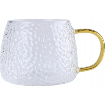 SKLENĚNÝ HRNEK ŠÁLEK 450 ML SKLENICE NA KÁVU A ČAJ SKLENICE ZLATÝ DRŽÁK