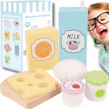 Dřevěná hračka Dřevěná Sada Snídaně na Krájení pro Děti Hračka Sendvič Vzdělávací