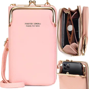 Kabelka Mini růžová psaníčko z ekologické kůže s kapsou na telefon