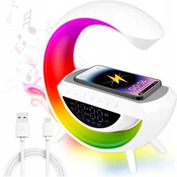Lampička Stolní lampa G LED RGB 5W QI Reproduktor NABÍJEČKA HODINY RÁDIO