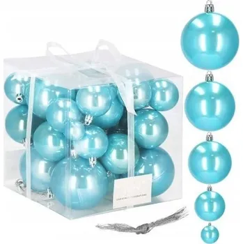 Vánoční dekorace VÁNOČNÍ BAŇKY NA STROMEČEK 3/5/6/7/8cm NEROZBITNÉ PERLEŤOVÉ MODRÉ 37ks SADA