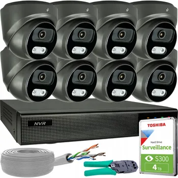 Bezpečnostní kamera Sada 8 Grafitových IP Kamer 8MP 4K POE Detekce Lidé a Vozidel HDD 4TB