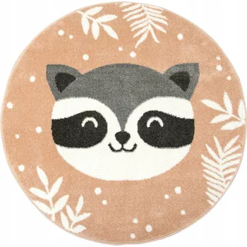 Koberec Průměr 120 cm KOBEREC KULATÝ OVCE LISTY RŮŽOVÁ ŠEDÁ