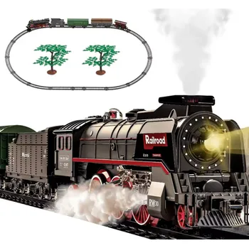 Vláček a vláčkodráha ELEKTRICKÝ VLAK S KOUŘEM LOKOMOTIVA ŽELEZNICE + 4 Vagóny