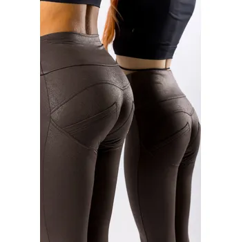 Dámské oblečení GoldBee Legíny Push-Up Pro Koženkové Brown Barva: Brown, Velikost: XL