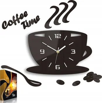 Hodiny Nástěnné hodiny ve tvaru šálku Coffe Time 3D Wenge Kulatý Quartzové