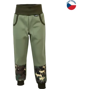 Chlapecké kalhoty ZÁHOŘÍ Rudel ZÁHOŘÍ Dětské softshellové kalhoty - zelené s jeleny Velikost: 128