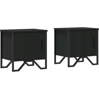 Noční stolek Černé noční stolky 40 x 30 x 40 cm, 2 kusy, materiál dřevotříska, kov