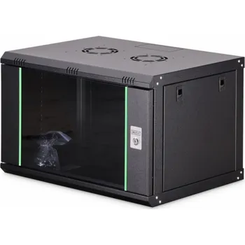 Rozvaděč Digitus Cabinet Jednodílná nástěnná síťová skříň Dynamic 19 7U, 600x450, skleněné dveře, černá, nesestavená, 60 kg