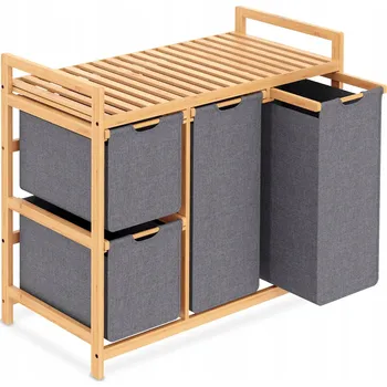 Koš na prádlo IEGROW Koš na prádlo 3 přihrádky 150L Bambusový vozík na prádlo Šedý