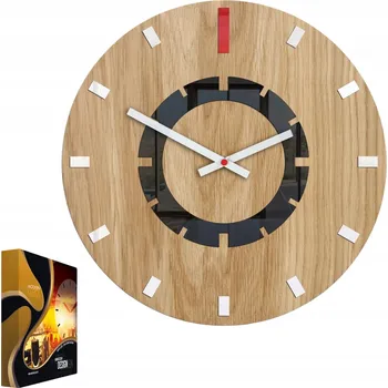 Hodiny Nástěnné hodiny dřevěné dubové akrylové Atény Wood Red Kulatý Quartzové